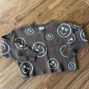 Pink Rose Brown Smiley Face Sweater
